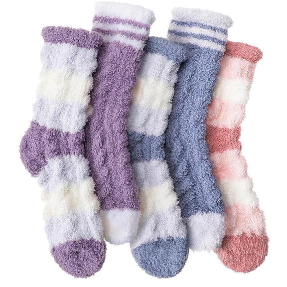 5 Pairs Fuzzy Slipper Socks Thick Fluffy Warm Winter Cozy Plush Soft Sleep Home Socks for Women Men