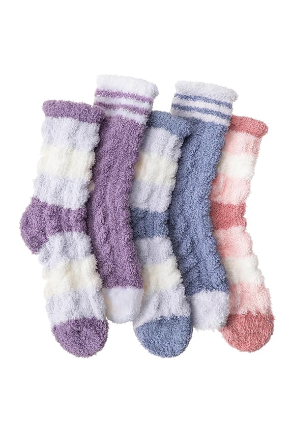 5 Pairs Fuzzy Slipper Socks Thick Fluffy Warm Winter Cozy Plush Soft Sleep Home Socks for Women Men