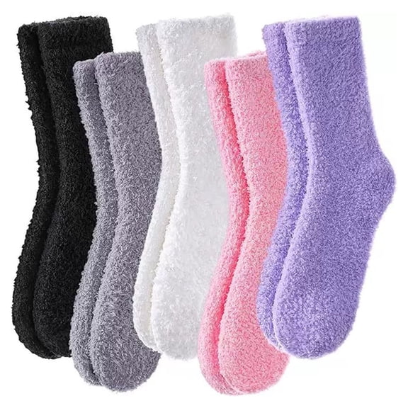 5 Pairs Fuzzy Slipper Socks Thick Fluffy Warm Winter Cozy Plush Soft Sleep Home Socks for Women Men