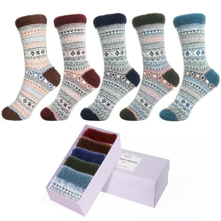 5 Pairs Fuzzy Socks For Women Soft Cozy Fluffy Casual Thick Plush Comfy Sleep  Warm Winter Socks Gifts for Women