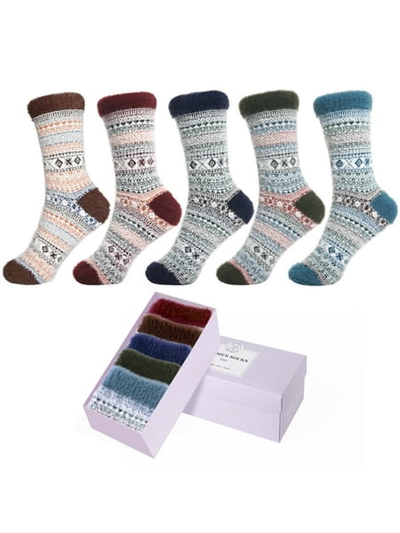 5 Pairs Fuzzy Socks For Women Soft Cozy Fluffy Casual Thick Plush Comfy Sleep Warm Winter Socks Gifts for Women