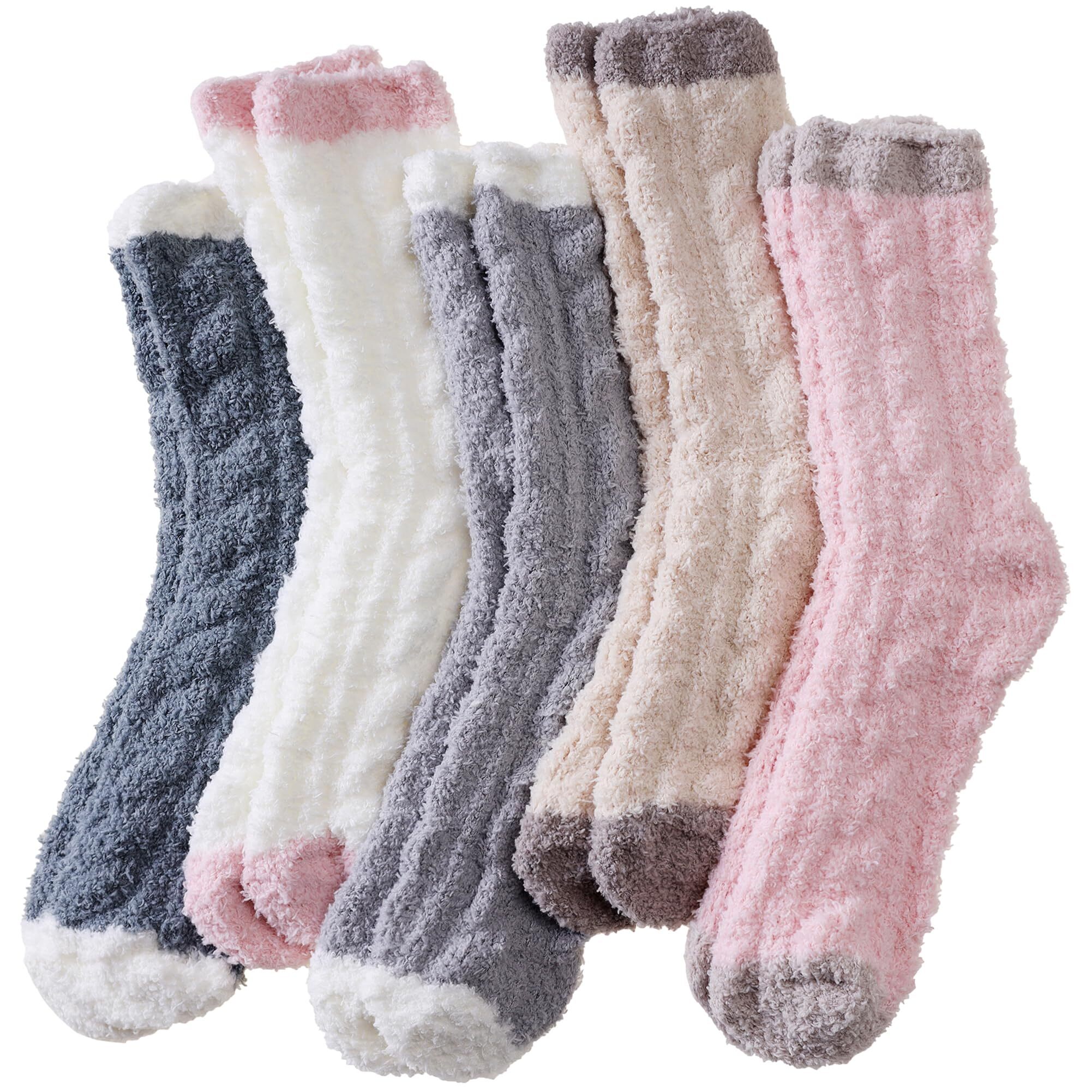 5 Pairs Fuzzy Socks, Slipper Socks with Grippers for Women and Man