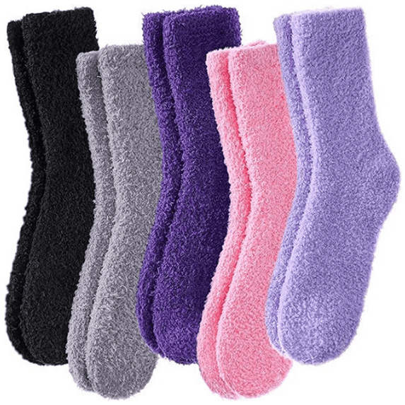 5 Pairs Fuzzy Socks Women Cozy Fluffy Plush Crew Slipper Sock Warm for Girls Winter Clothing for Women