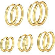 EUPHRATES 5 Pairs Gold Hoop Earrings for Women | 18K Gold Plated Huggie Hoop Earrings Set Hypoallergenic Cartilage Earrings Lightweight Hoop Earrings Set 5 Size 12/14/16/18/20mm