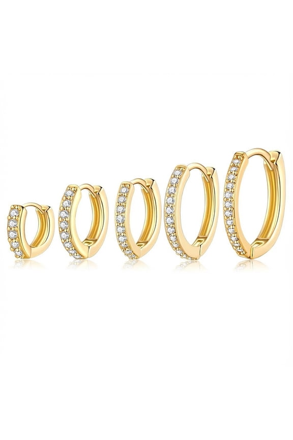 5 Pairs Gold Hoop Earrings for Women Trendy 14K Gold Plated Cubic Zirconia Earrings Huggie Hoop Earrings for Multiple Jewelry