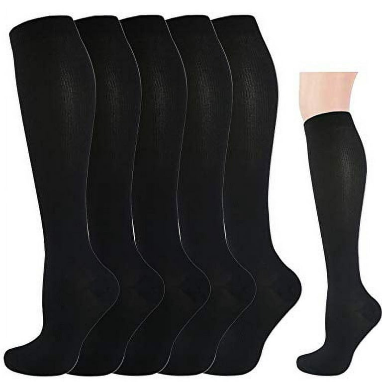 5 Pairs Graduated Compression Socks for Women&Men 20-30mmhg Knee High Sock  (Black3-Classic, Small/Medium(US SIZE)) 