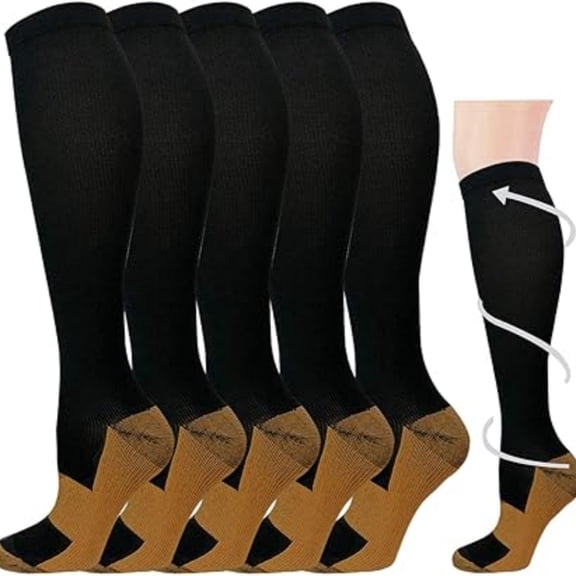 5 Pairs Graduated Compression Socks for Women&Men 20-30mmhg Knee High Socks Travel Hiking Running Stocking