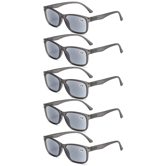 5 Pairs Gray Tinted Presbyopic Glasses Reading Sunglasses Rectangle Blue Light Blocking Readers