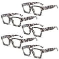 thumbnail image 1 of 5 Pairs of Grey Tortoiseshell Thick Oversize Square Candy Color Reading Glasses 4.00 for Women and Men, Stylish Blue Light Blocking Spring Hinge Readers +4.00, 1 of 5