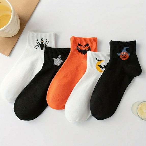 5 Pairs Halloween Socks Funny Novelty Comfy Socks With Pumpkins & Bats Gifts for Men and Women