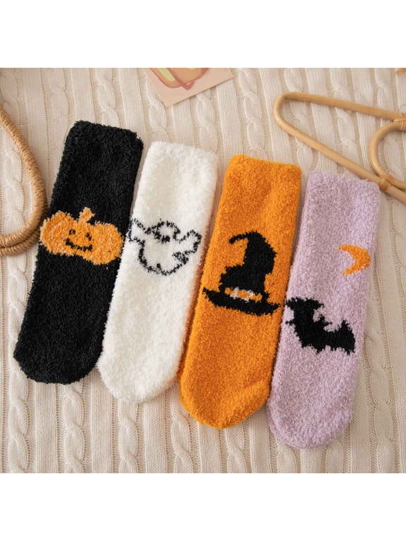 5 Pairs Halloween Socks Womens Fuzzy Fluffy Cozy Warm Super Soft Slipper Socks Microfiber Home Socks For Christmas