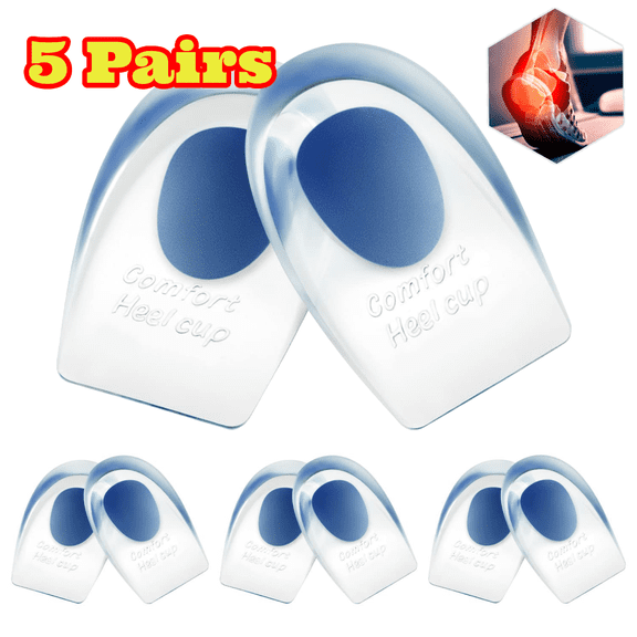 5 Pairs Heel Cups for Achilles Tendonitis & Plantar Fasciitis, Gel Shoe Inserts for Heel Pain Relief, Arch Support, for Women & Men