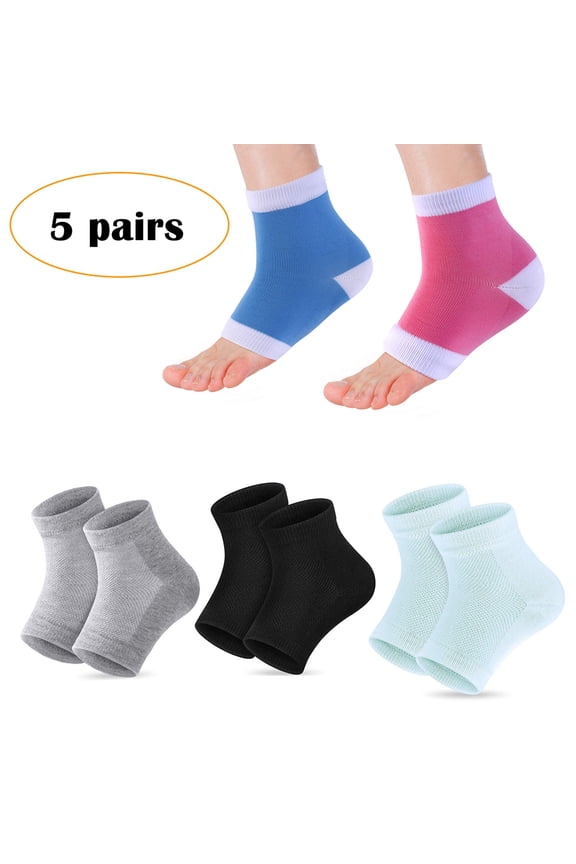 5 Pairs Heel socks,Moisturizing Heel Socks Gel Lined Toeless Spa Socks to Heal and Treat Dry, Cracked Heels While You Sleep (Light green+gray+black+Pink+blue)
