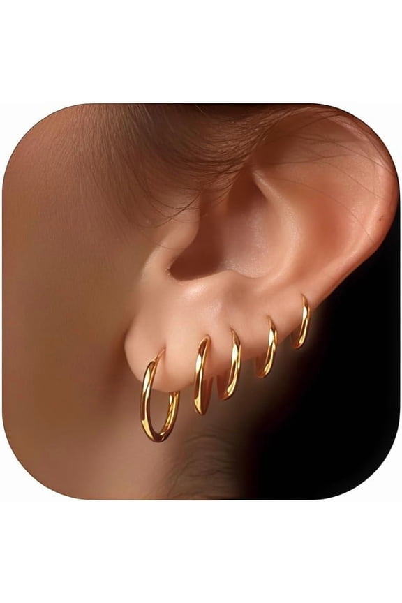 5 Pairs Huggie Hoop Earrings for Women - Lightweight Minimalist Small Hoops, Hypoallergenic Nickel-free Lead-free, Non-Tarnish Everyday Jewelry for Sensitive Ears, Multiple Piercing Stack Set