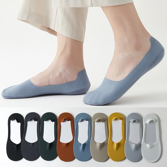 5 Pairs Ice Silk No-Show Socks for Men, Ultra-Thin Breathable Liners with Cotton Sole & Non-Slip Grip for Summer Loafers & Sneakers Khaki