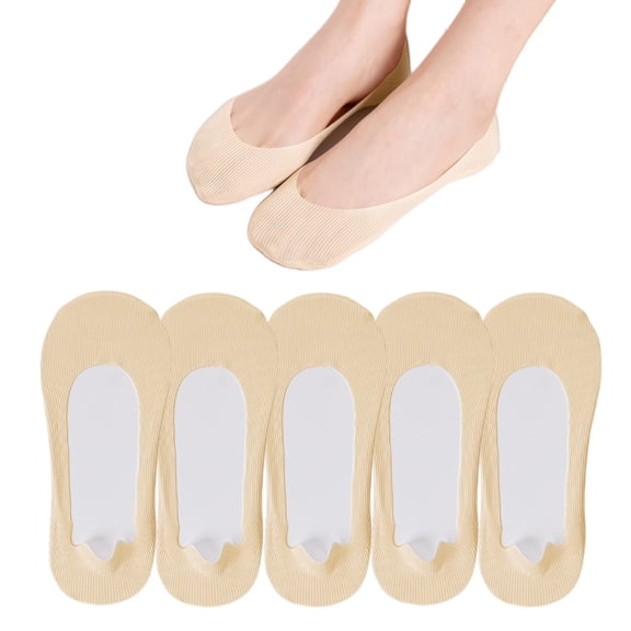 5 Pairs Invisible Cotton Socks, Women Low Cut Solid Color Boat Invisible Hidden Non-Slip Socks, Size 5-8