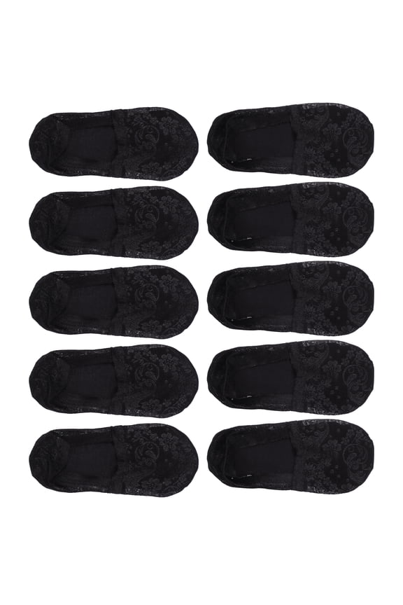 5 Pairs Invisible Deep Mouth Lace Socks Sexy Fashion Breathable Soft No Show Socks for Women Black