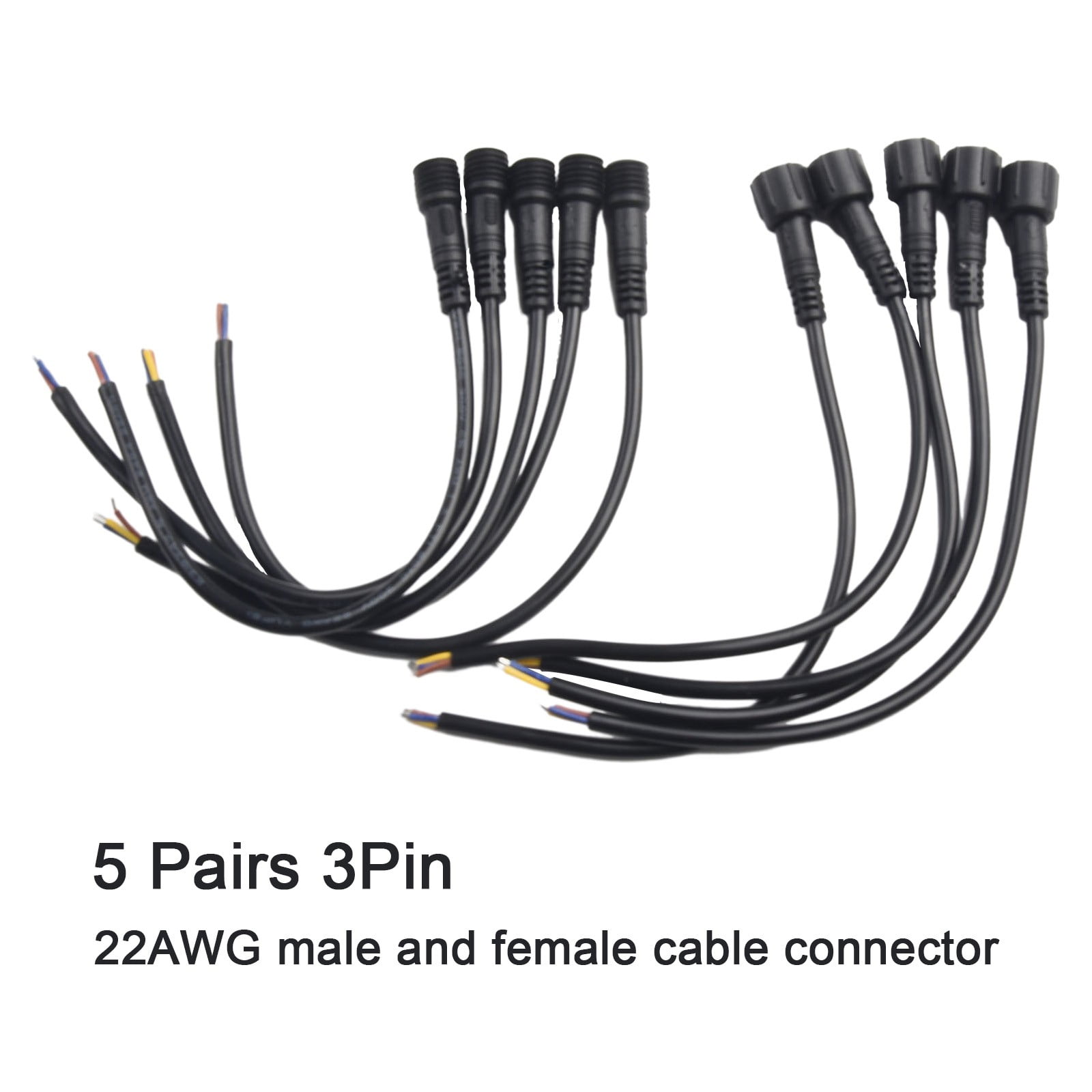 5 Pairs IP65 Waterproof 2/3Pin 22AWG Wire LED Male and Female Cable