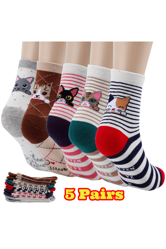 5 Pairs Kawaii Korean Women Socks Fashion Cute Cat Dog Duck Milk Cartoon Socks for Women