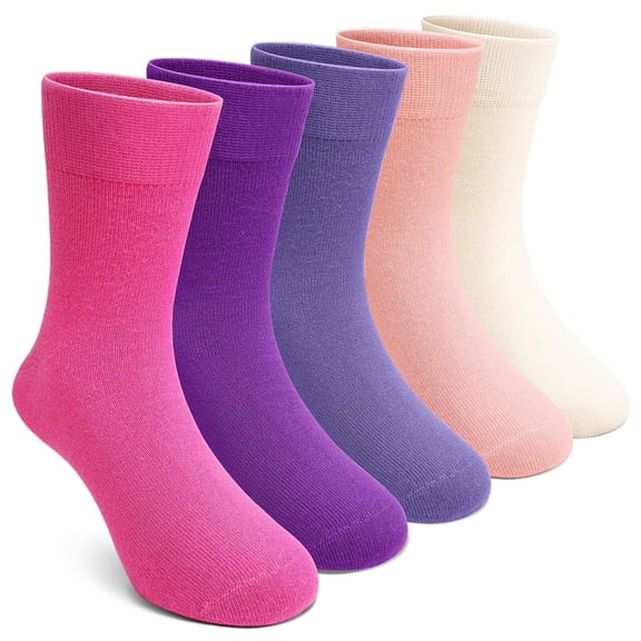 PUTUO Kids Bamboo Viscose Socks, Soft Breathable Seamless Crew Socks for Boys Girls, Sensory Friendly Design for Kids Ages 2–12, Multicolor, 5 Pairs