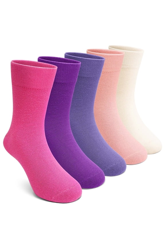 Kids Bamboo Viscose Socks, Soft Breathable Seamless Crew Socks for Boys Girls, Sensory Friendly Design for Kids Ages 2–12, Multicolor, 5 Pairs