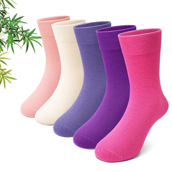 PUTUO Kids Bamboo Viscose Socks, Soft Breathable Seamless Crew Socks for Boys Girls, Sensory Friendly Design for Kids Ages 2–12, Multicolor, 5 Pairs