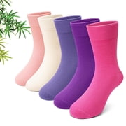 PUTUO Kids Bamboo Viscose Socks, Soft Breathable Seamless Crew Socks for Boys Girls, Sensory Friendly Design for Kids Ages 2 12, Multicolor, 5 Pairs