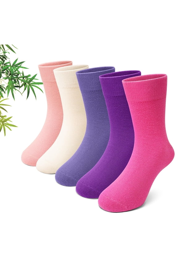Kids Bamboo Viscose Socks, Soft Breathable Seamless Crew Socks for Boys Girls, Sensory Friendly Design for Kids Ages 2–12, Multicolor, 5 Pairs