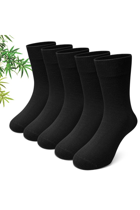 Kids Bamboo Viscose Socks, Soft Breathable Seamless Crew Socks for Boys Girls, Sensory Friendly Design for Kids Ages 2–12, Black, 5 Pairs