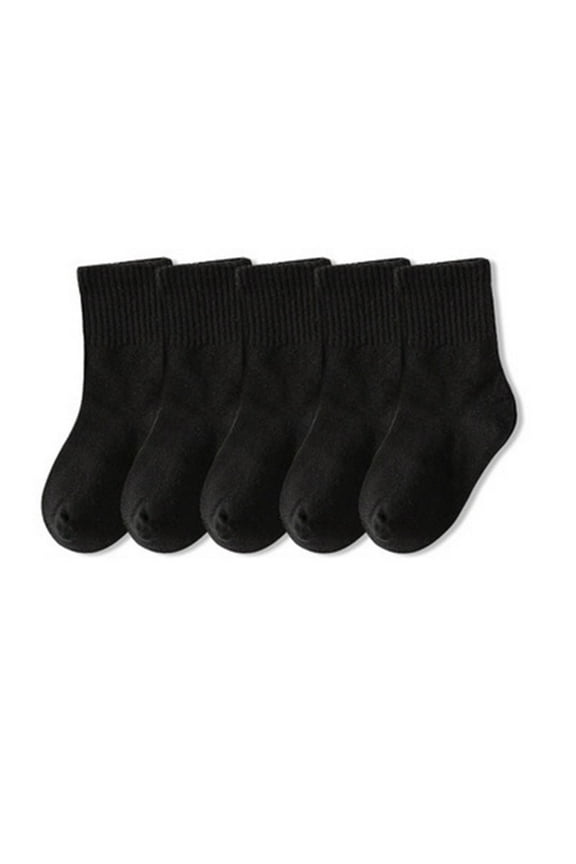 5 Pairs Kids Crew Ankle Socks Boys Girls School Uniform Basic Soft Sport Casual Breathable Stretch Tube Socks Baseball Socks Black 1Y