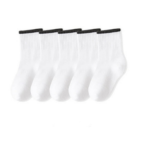 5 Pairs Kids Crew Ankle Socks Boys Girls School Uniform Basic Soft Sport Casual Breathable Stretch Tube Socks Boys Crew Socks White 6Y