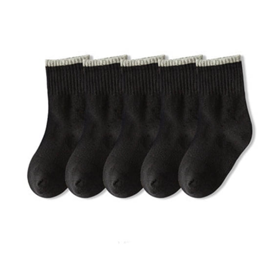 5 Pairs Kids Crew Ankle Socks Boys Girls School Uniform Basic Soft Sport Casual Breathable Stretch Tube Socks Wicking Socks Girls Black 3Y