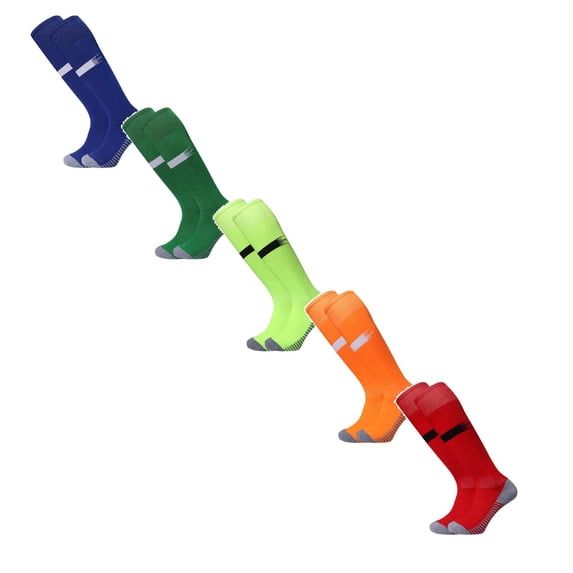 5 Pairs Kids Soccer Socks Stretchy Knee High Tube Colorful Football Athletic Team Socks for Boys Girls knee high socks, blue knee high socks