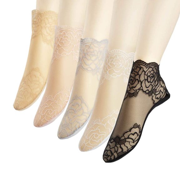 5 Pairs Lace Ankle Socks For Women - Ruffle Socks Women,Fishnet Ankle Women Sock