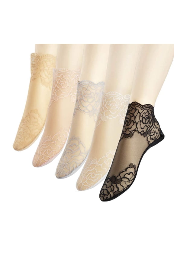 5 Pairs Lace Ankle Socks For Women - Ruffle Socks Women - Fishnet Ankle Women Socks - Short Stockings Dress Socks