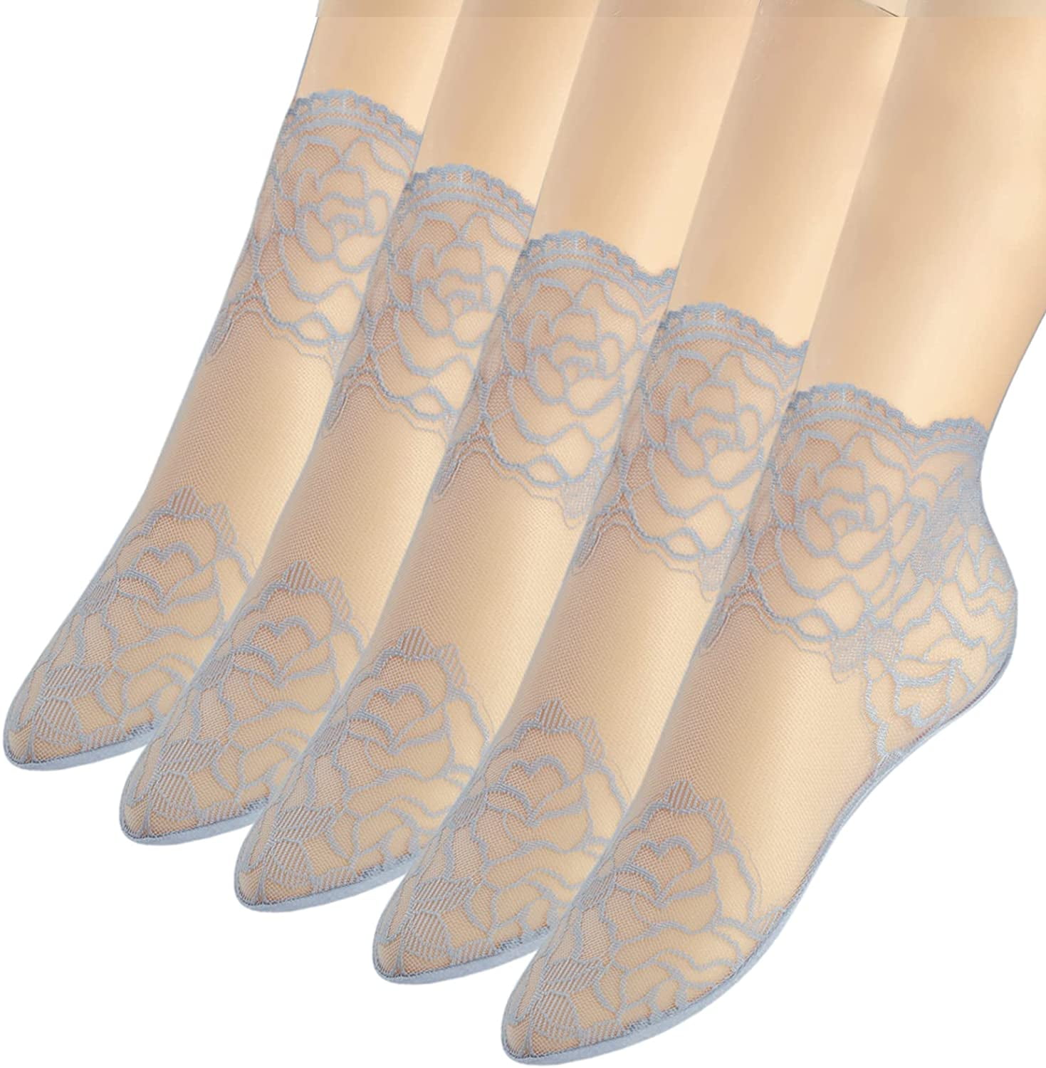 5 Pairs Lace Fishnet Anklet Socks Women Dress Socks - Nude - Walmart.com