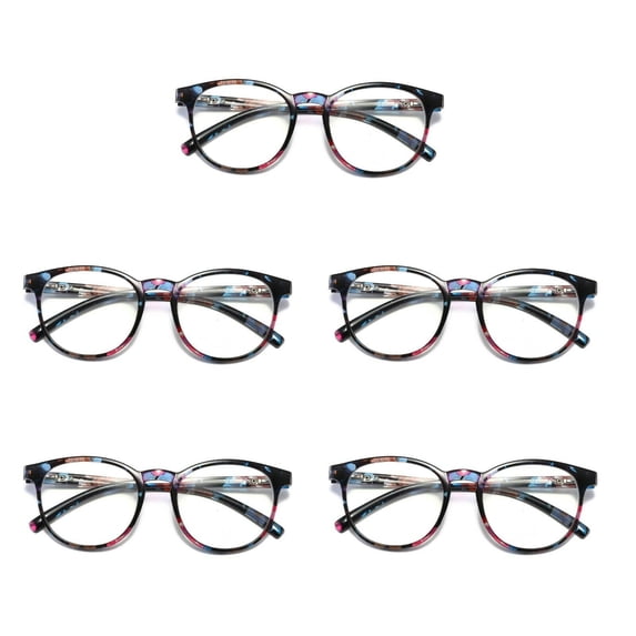 5 Pairs Ladies Womens Round Big Frame Blue Light Blocking Reading Glasses Spring Hinge Readers +1.00