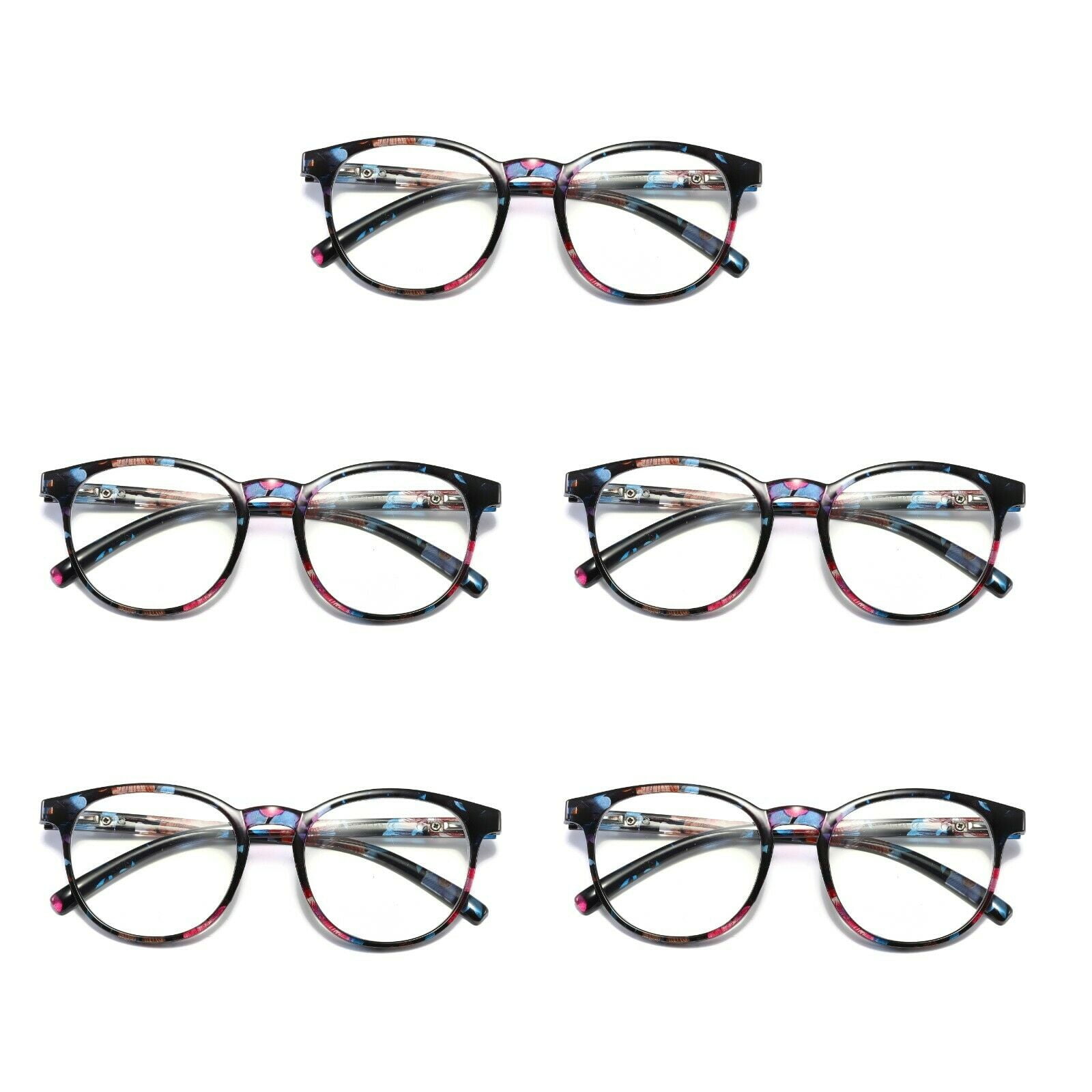5 Pairs Ladies Womens Round Big Frame Blue Light Blocking Reading Glasses Spring Hinge Readers +2.75