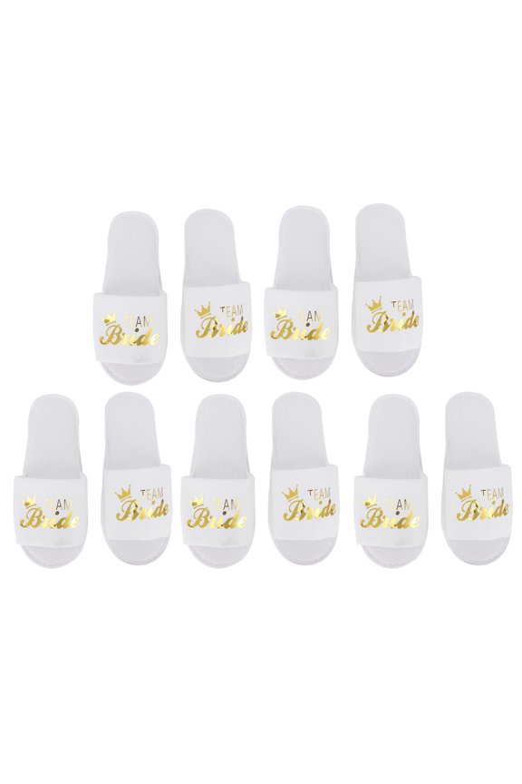 5 Pairs Letters Print Disposable Slippers for Wedding Party Photography Props Spa Slippers for Bachelorette Party Wedding[Bride with Crown]