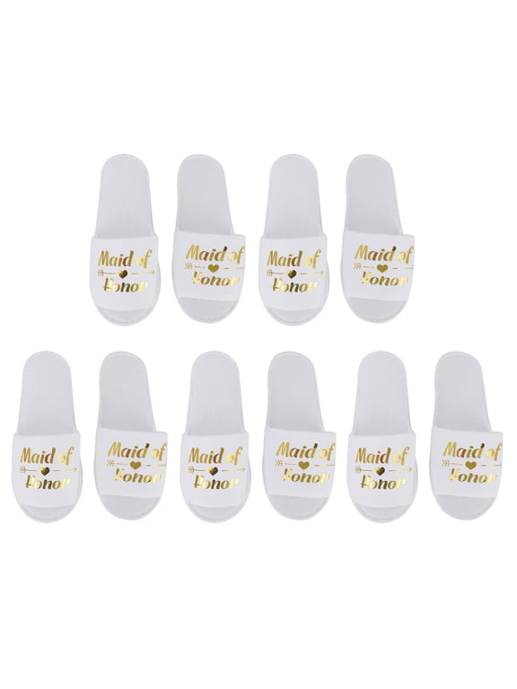 5 Pairs Letters Print Disposable Slippers for Wedding Party Photography Props Spa Slippers for Bachelorette Party Wedding[Maid of Honor]