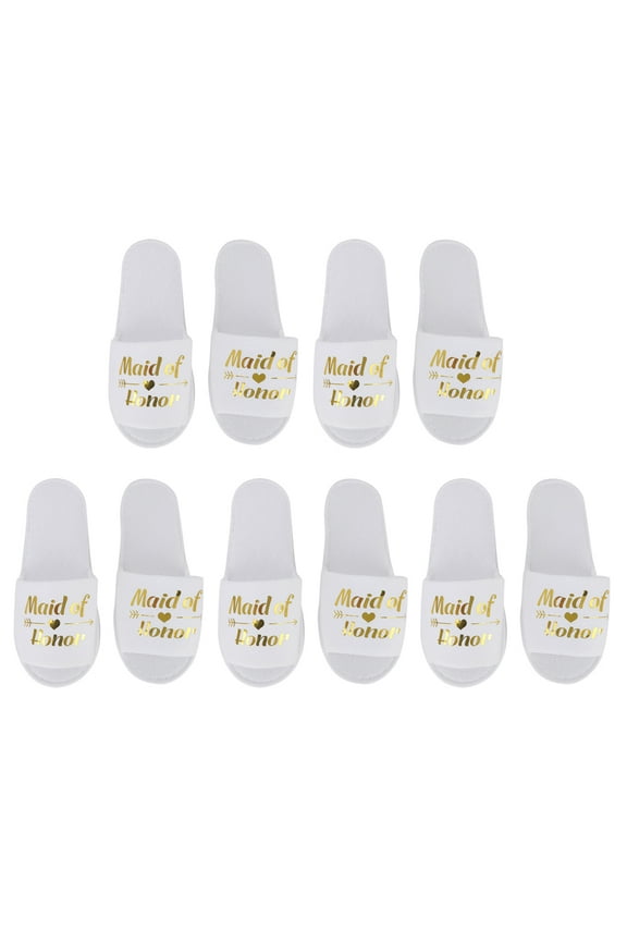 5 Pairs Letters Print Disposable Slippers for Wedding Party Photography Props Spa Slippers for Bachelorette Party Wedding[Maid of Honor]