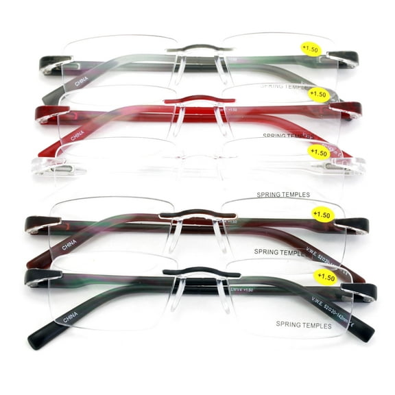 5 Pairs Lightweight Men Rimless Reading Glasses with Spring Hinge - Clear Lens Reader +2.50