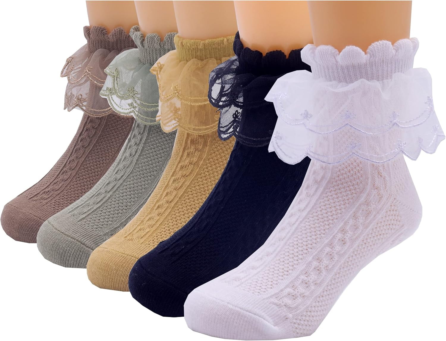 6 Pairs Baby Girls Ruffle Lace Socks – Low Cut, Eyelet Design, Soft Cotton, Sizes 1-8T 3 thumbnail image