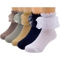 thumbnail image 1 of 5 Pairs Little Girls Ruffle Lace Trim Cotton Socks Toddler Baby Girl Eyelet Frilly Dress Socks, 1 of 9