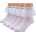 thumbnail image 1 of 5 Pairs Little Girls Ruffle Lace Trim Cotton Socks Toddler Baby Girl Eyelet Frilly Dress Socks, 1 of 6