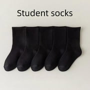 SOCKS FACTORY SALES 5 Pairs/Lot Children Socks Boy Girl Fashion Cotton Black Soft Breathable For Over 3 Years Old Kids Casual Student Socks Black L ( 9-12 Y )