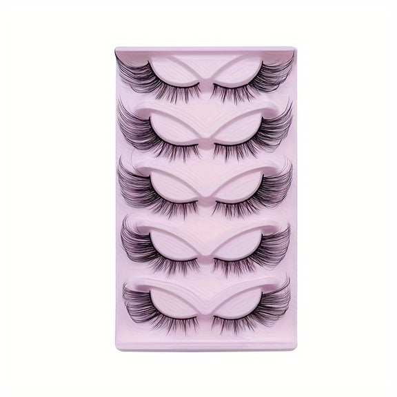 5 Pairs Luxurious Fox Eye Look False Eyelashes, 24mm Wispy Faux Mink, Fluffy Cat Eye Style with C-Curl, Fragrance-Free - Perfect for Dramatic Eye