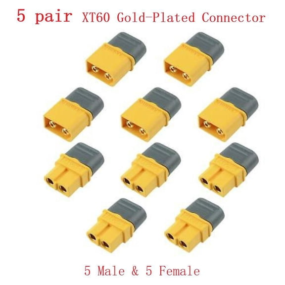 5 Pairs Male+ Female for XT60 Gold Plated Connector with Cap 30A for Amass