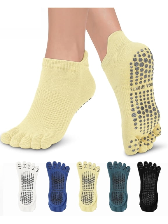 5 Pairs Mato Hash Toe Exercise Barefoot Grip Pilates Socks for Women, Non-Slip Yoga Athletic Toe Socks, Cozy Separated Toes for Confident Movement