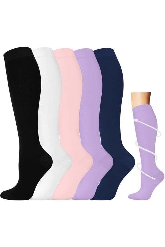 5 Pairs Medical Sport Compression Socks - 15-20mmhg Graduated Knee-High Support for Men & Women, Ideal for Soccer, Running, and Nurses